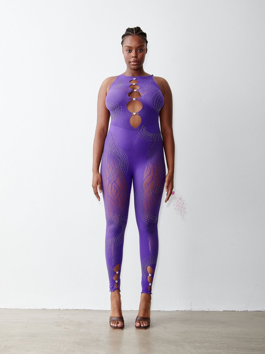 Jumpsuits & Rompers Poster Girl | Rhinestoned Janice Jumpsuit Purple Rain