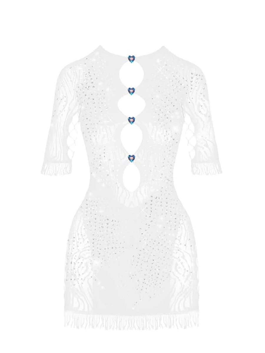 Dresses Poster Girl | Rhinestoned Miranda Dress Optic White