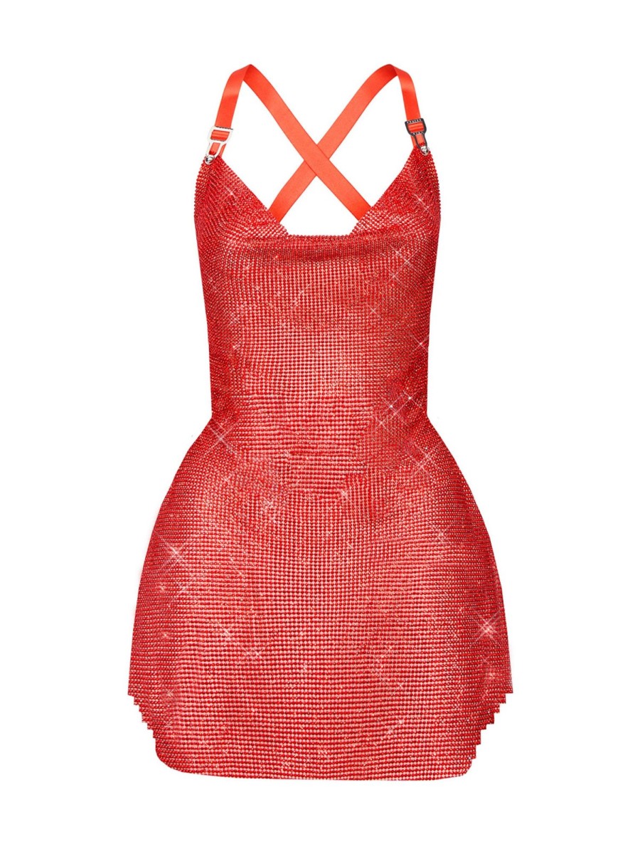 Chainmail Poster Girl | Rhinestoned Calypso Dress In Sherry Spritz