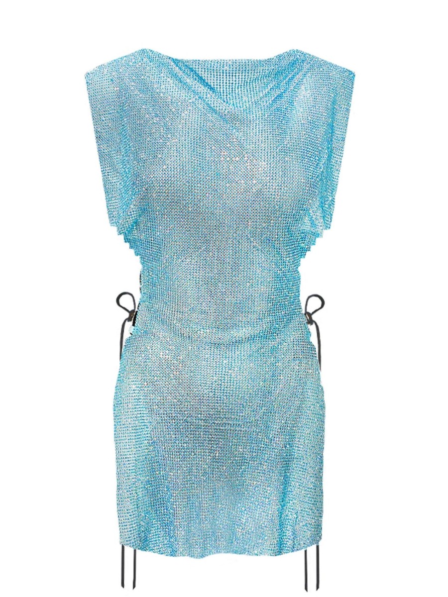 Chainmail Poster Girl | Rhinestoned Bamm Bamm Dress Cerulean