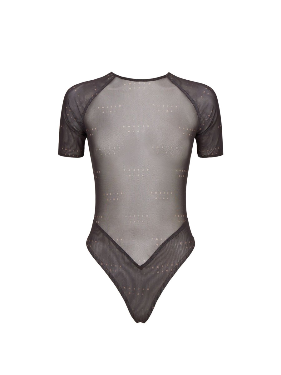 Tops & Bottoms Poster Girl | Xyla Bodysuit Black Logo Powermesh