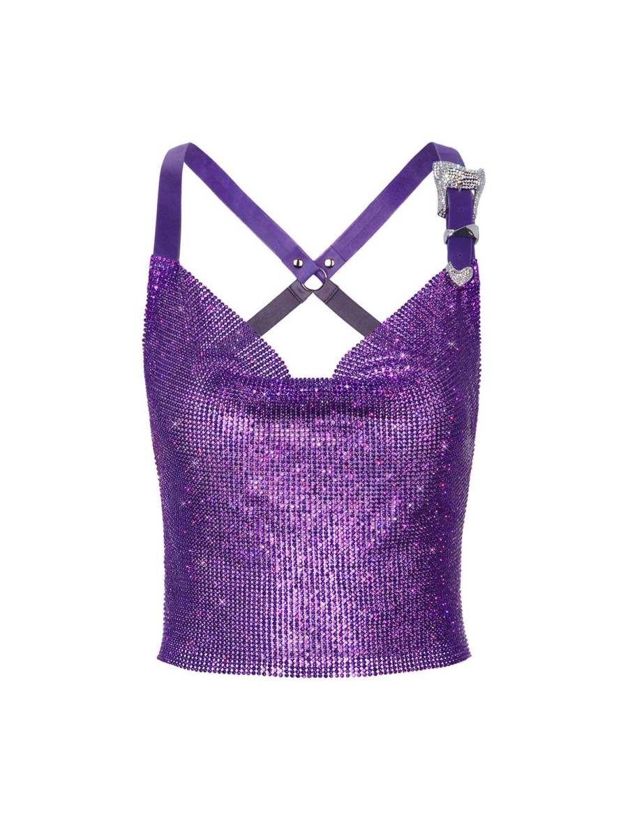 Chainmail Poster Girl | Rhinestoned Bambi Top Amethyst