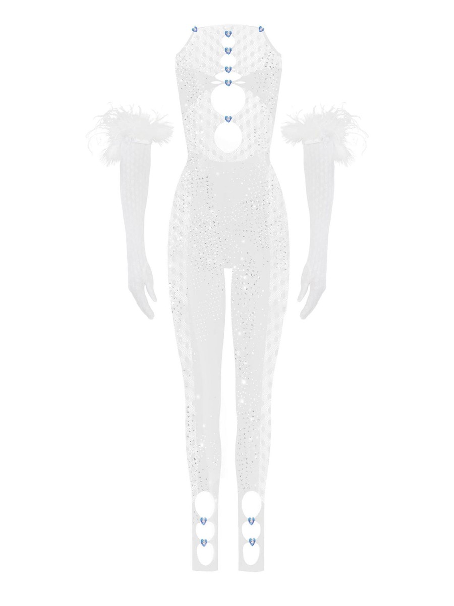 Jumpsuits & Rompers Poster Girl | Rhinestoned Janice Jumpsuit X Gloves Set Optic White