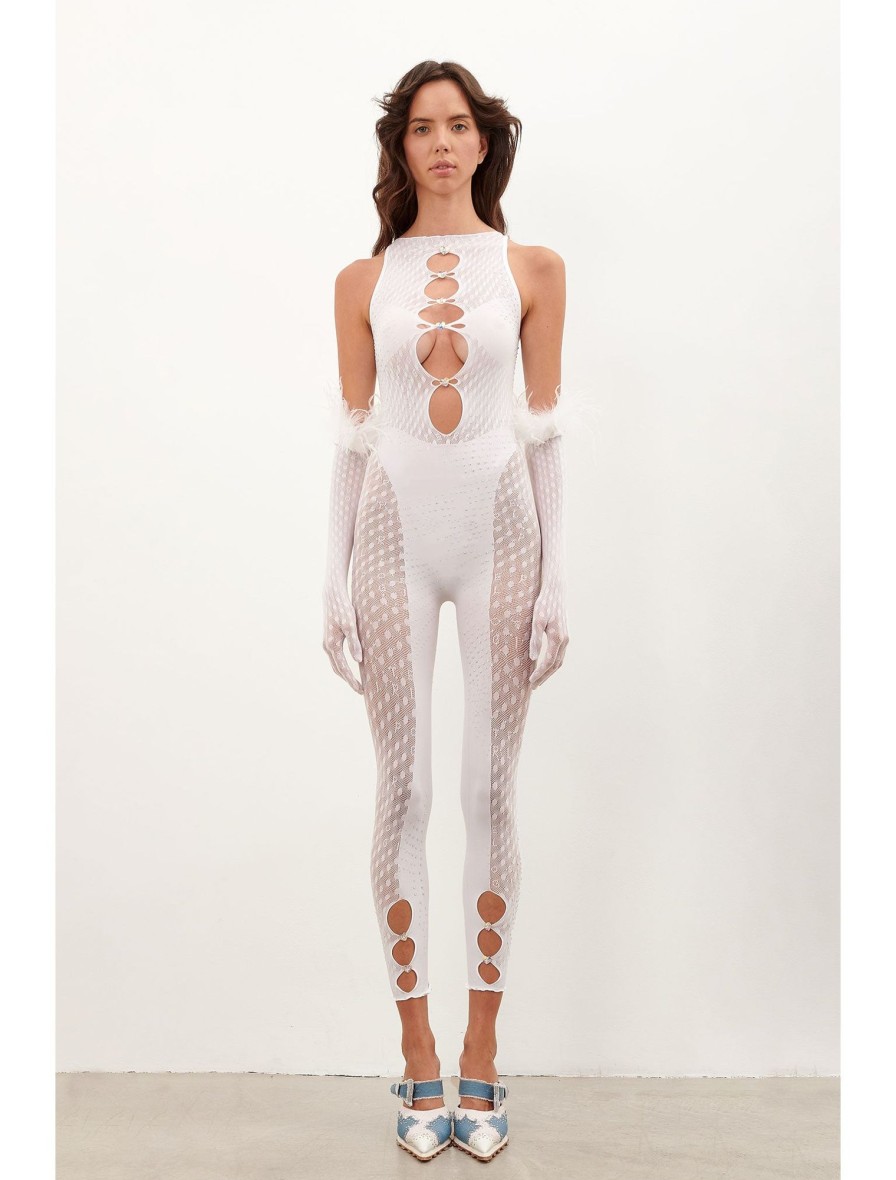 Jumpsuits & Rompers Poster Girl | Rhinestoned Janice Jumpsuit X Gloves Set Optic White