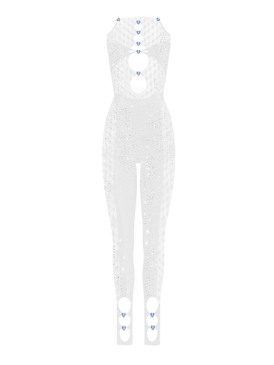 Jumpsuits & Rompers Poster Girl | Rhinestoned Janice Jumpsuit Optic White