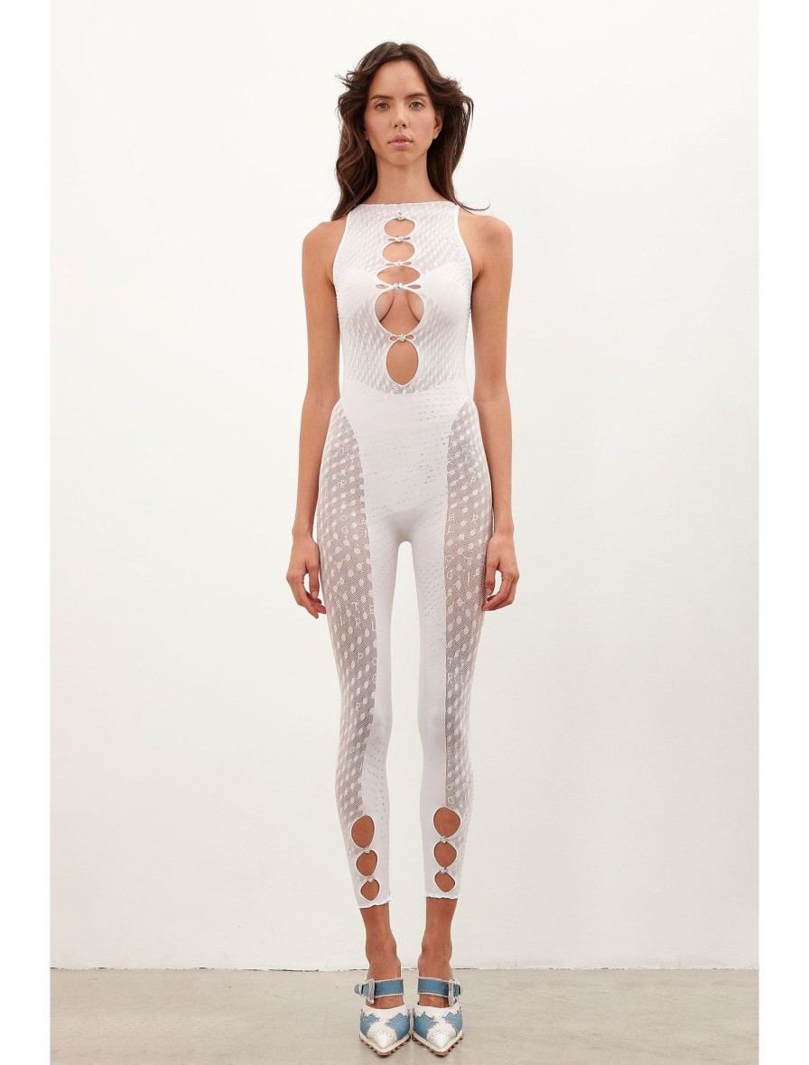 Jumpsuits & Rompers Poster Girl | Rhinestoned Janice Jumpsuit Optic White