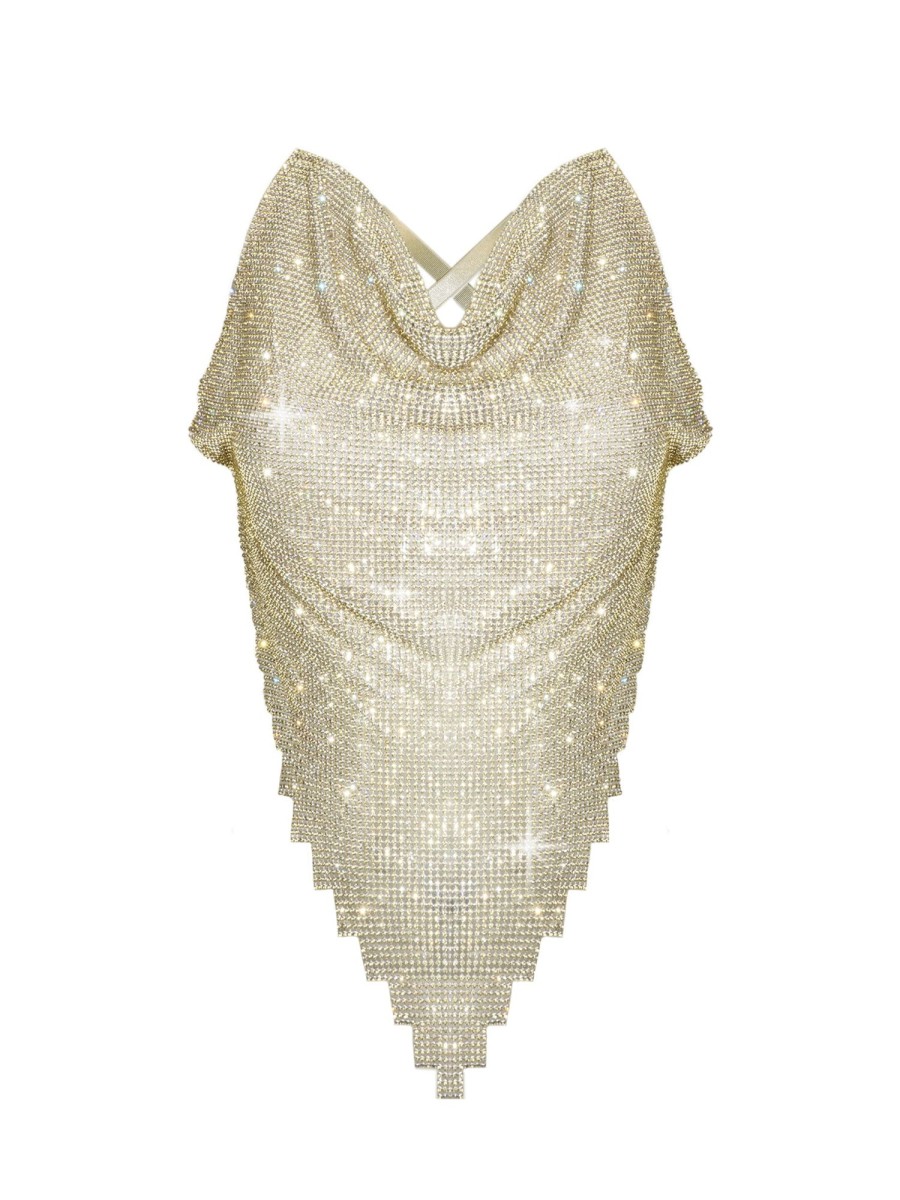 Chainmail Poster Girl | Beyan Rhinestone Top In 24 Carat