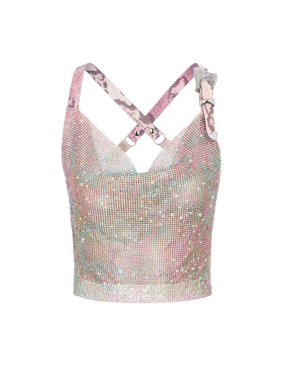 Chainmail Poster Girl | Rhinestoned Bambi Top Mirage